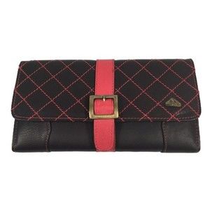 HARA Large Checkbook Wallet TriFold Clutch Black w/ Red Leather Made in Columbia